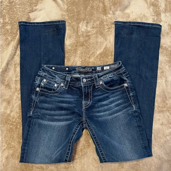 Miss Me Dark Blue Boot Cut Jeans with Embellished Pockets Size 28 - Picture 4 of 13